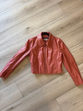 We The Free Coral Zip-Front Leather Jacket